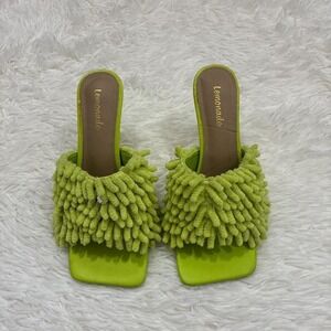 Lemonade Coquette Glam Cute green fringe kitten heels